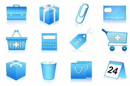 paperclip card - illustration of set of shopping and office icons on isolated background Stock Photo - Budget Royalty-Free & Subscription, Code: 400-04265609