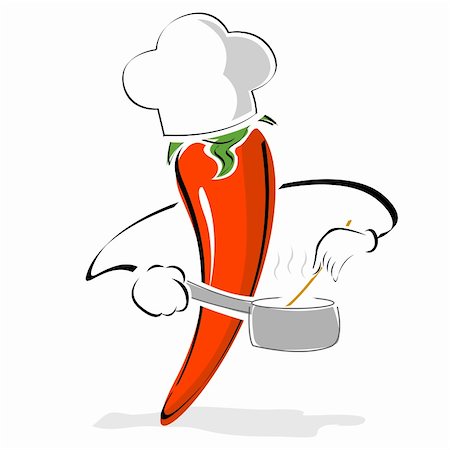 person with hot pepper - illustration of pepper chef cooking on white background Stock Photo - Budget Royalty-Free & Subscription, Code: 400-04265615