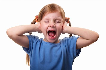 Little screaming girl with both eyes closed isolated over white background Fotografie stock - Microstock e Abbonamento, Codice: 400-04265864