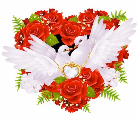 simsearch:400-04234393,k - Roses and pigeons Photographie de stock - Aubaine LD & Abonnement, Code: 400-04266026