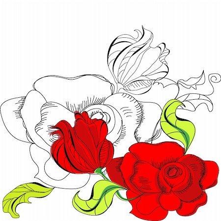 flower border design of rose - Template for decorative card with red rose Stock Photo - Budget Royalty-Free & Subscription, Code: 400-04266045
