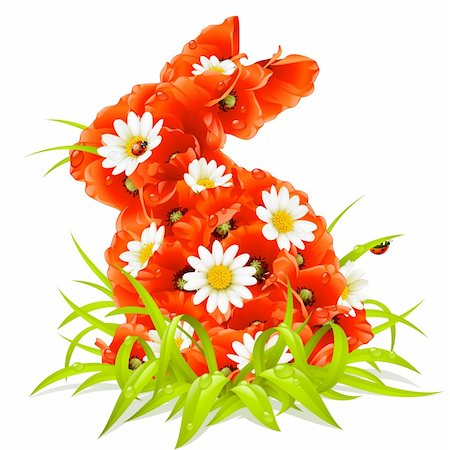 Vector spring flowers in the shape of Easter Rabbit Foto de stock - Royalty-Free Super Valor e Assinatura, Número: 400-04266128