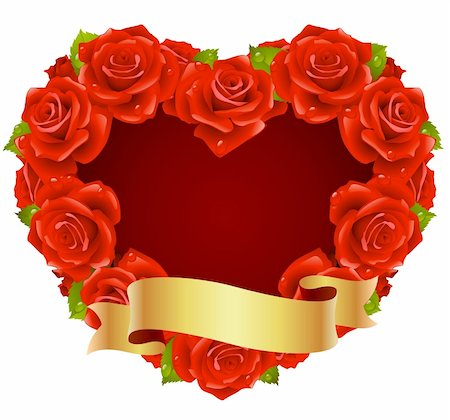 red ribbon and plant - Vector red Rose Frame in the shape of heart Stock Photo - Budget Royalty-Free & Subscription, Code: 400-04266129