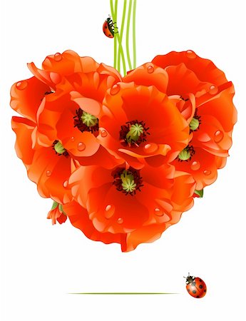 simsearch:400-04259761,k - Floral love card. Poppy heart Stock Photo - Budget Royalty-Free & Subscription, Code: 400-04266120
