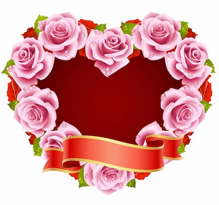 simsearch:400-04234393,k - Vector pink Rose Frame in the shape of heart Photographie de stock - Aubaine LD & Abonnement, Code: 400-04266135