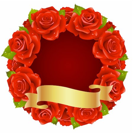 red ribbon and plant - Vector red Rose Frame in the shape of round Stock Photo - Budget Royalty-Free & Subscription, Code: 400-04266130