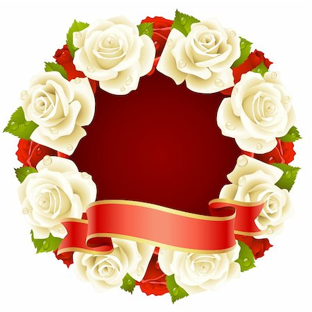 red ribbon and plant - Vector white Rose Frame in the shape of round Stock Photo - Budget Royalty-Free & Subscription, Code: 400-04266132