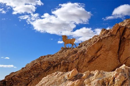saltywind (artist) - Statue of a mountain goat on the hillside against the blue sky with white clouds in Chebika, Tunisia Photographie de stock - Aubaine LD & Abonnement, Code: 400-04266145