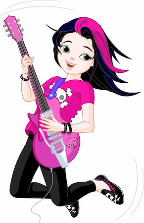 punk girl - Cool rock star girl playing guitar Stock Photo - Budget Royalty-Free & Subscription, Code: 400-04266288