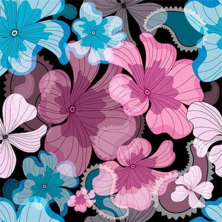 floral vector - Seamless floral black pattern with pink and blue flowers (vector eps 10) Photographie de stock - Aubaine LD & Abonnement, Code: 400-04266280