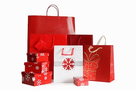 simsearch:400-04199939,k - Various sizes of holiday shopping bags and gift boxes on white background Stock Photo - Budget Royalty-Free & Subscription, Code: 400-04266295