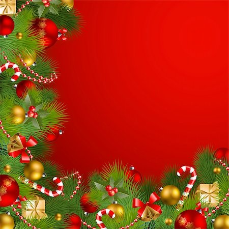 christmas background with baubles and christmas tree Stock Photo - Budget Royalty-Free & Subscription, Code: 400-04266310