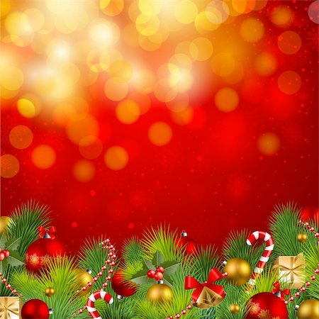christmas background with baubles and christmas tree Stock Photo - Budget Royalty-Free & Subscription, Code: 400-04266313