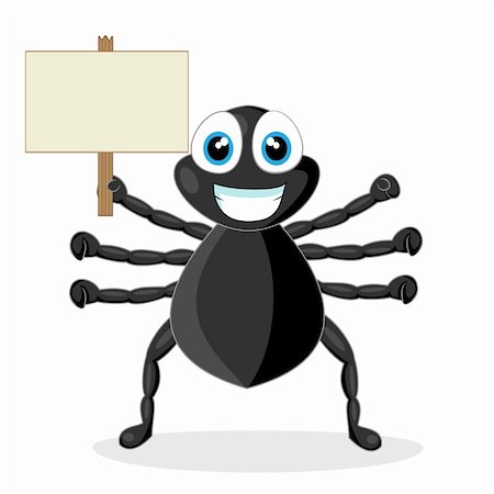 vector illustration of a cute little spider with wood sign. No gradient. Stock Photo - Budget Royalty-Free & Subscription, Code: 400-04266465