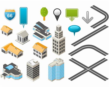 Map toolkit with Isometric Buildings and Roads Stock Photo - Budget Royalty-Free & Subscription, Code: 400-04266557