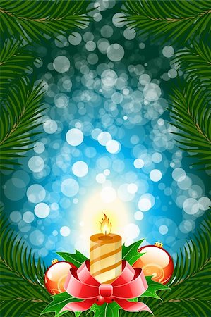 simsearch:400-05695809,k - Winter Christmas card with balls and candle in blue color Stock Photo - Budget Royalty-Free & Subscription, Code: 400-04266581