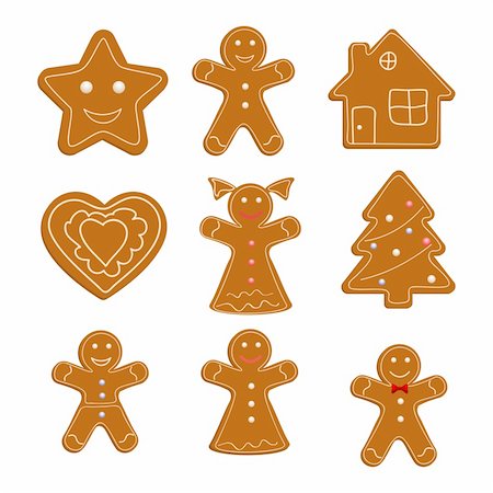 Collection of Christmas cookies isolated on a white. Vector illustration Stock Photo - Budget Royalty-Free & Subscription, Code: 400-04266649