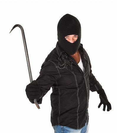Menacing robber weilding a big crowbar on white background Stock Photo - Budget Royalty-Free & Subscription, Code: 400-04267248