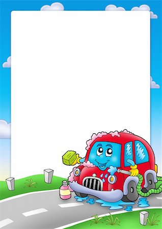 retro car wash - Frame with cartoon car wash - color illustration. Stock Photo - Budget Royalty-Free & Subscription, Code: 400-04267356