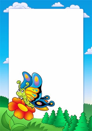 Frame with cute butterfly - color illustration. Foto de stock - Super Valor sin royalties y Suscripción, Código: 400-04267360