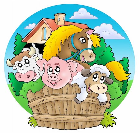 ranch cartoon - Group of country animals - color illustration. Stock Photo - Budget Royalty-Free & Subscription, Code: 400-04267378