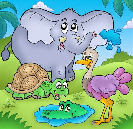 simsearch:400-04356354,k - Group of various tropical animals - color illustration. Foto de stock - Super Valor sin royalties y Suscripción, Código: 400-04267379