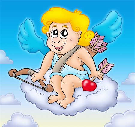 simsearch:400-04267372,k - Happy Cupid on sky - color illustration. Photographie de stock - Aubaine LD & Abonnement, Code: 400-04267380