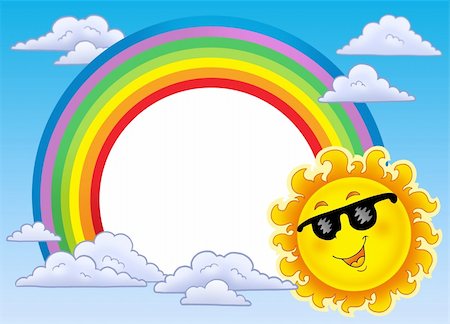 simsearch:400-04419402,k - Rainbow frame with Sun in sunglasses - color illustration. Photographie de stock - Aubaine LD & Abonnement, Code: 400-04267406