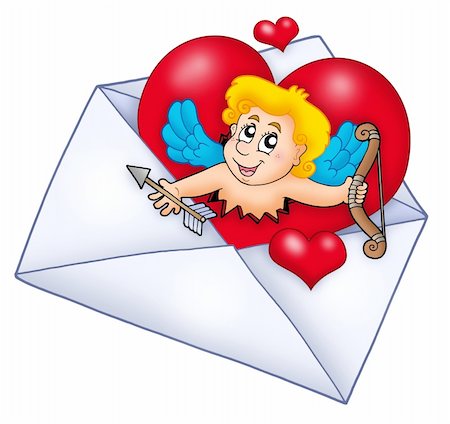 Valentine envelope with Cupid - color illustration. Foto de stock - Super Valor sin royalties y Suscripción, Código: 400-04267415
