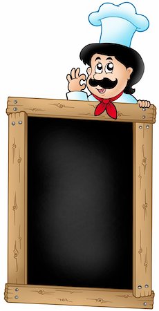 simsearch:400-07417266,k - Wooden blackboard with cartoon chef - color illustration. Foto de stock - Super Valor sin royalties y Suscripción, Código: 400-04267426