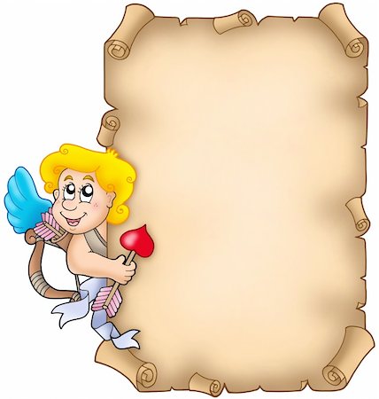 simsearch:400-04267372,k - Valentine parchment with Cupid - color illustration. Photographie de stock - Aubaine LD & Abonnement, Code: 400-04267423