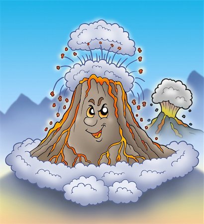 smoking and angry - Erupting cartoon volcano - color illustration. Stock Photo - Budget Royalty-Free & Subscription, Code: 400-04267698