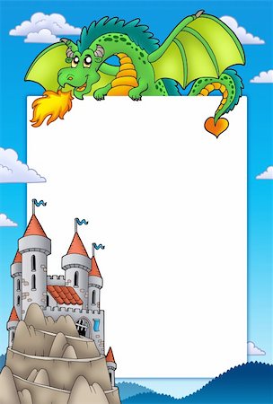 simsearch:400-04281198,k - Frame with dragon and castle - color illustration. Stock Photo - Budget Royalty-Free & Subscription, Code: 400-04267706