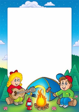 Frame with camping kids - color illustration. Stock Photo - Budget Royalty-Free & Subscription, Code: 400-04267703