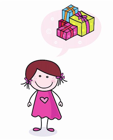 Stick figure girl with new gifts. Vector Illustration. Stock Photo - Budget Royalty-Free & Subscription, Code: 400-04267807