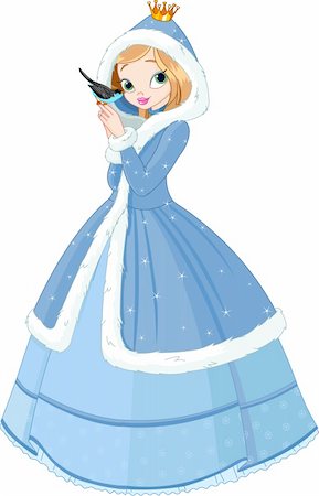 dress for fairy tale character - Illustration of beautiful  winter princess with bird Stock Photo - Budget Royalty-Free & Subscription, Code: 400-04267827