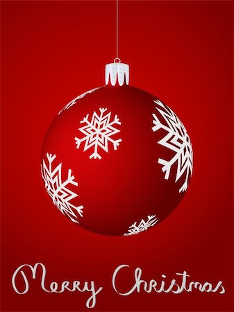 Christmas card featuring a red christmas ball with snow flakes Fotografie stock - Microstock e Abbonamento, Codice: 400-04267882