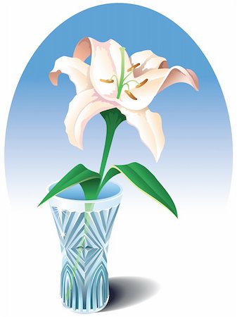 simsearch:614-07032085,k - Tender creamy lily in the crystal vase, vector illustration Stock Photo - Budget Royalty-Free & Subscription, Code: 400-04267912