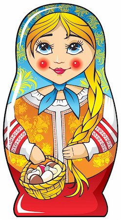 russian dolls - Traditional Russian matryoshka (matrioshka) doll, national style costume, vector illustration Stock Photo - Budget Royalty-Free & Subscription, Code: 400-04267913
