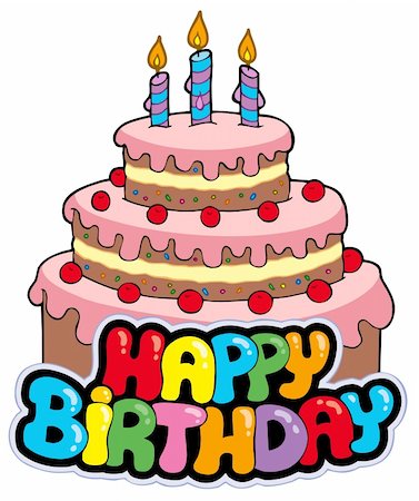 fancy candle - Happy birthday sign with cake - vector illustration. Stock Photo - Budget Royalty-Free & Subscription, Code: 400-04267944