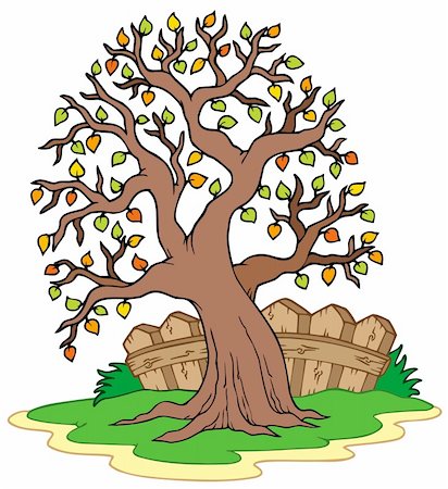 simsearch:400-08621985,k - Leafy tree with fence - vector illustration. Stock Photo - Budget Royalty-Free & Subscription, Code: 400-04267964