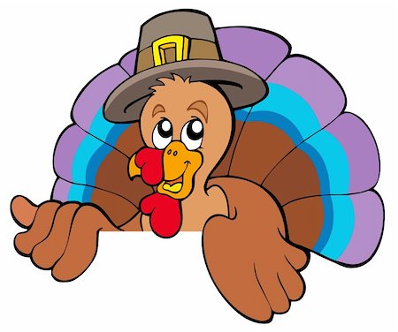 Lurking cartoon turkey in hat - vector illustration. Stock Photo - Budget Royalty-Free & Subscription, Code: 400-04267965