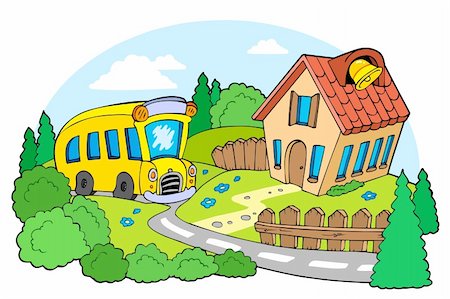 simsearch:400-06091808,k - Landscape with school - vector illustration. Stockbilder - Microstock & Abonnement, Bildnummer: 400-04267963