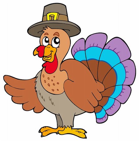Thanksgiving turkey with hat - vector illustration. Stock Photo - Budget Royalty-Free & Subscription, Code: 400-04267991