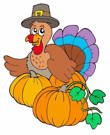 simsearch:400-07221512,k - Thanksgiving turkey with pumpkins - vector illustration. Stock Photo - Budget Royalty-Free & Subscription, Code: 400-04267992