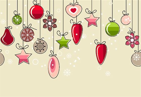 simsearch:400-04270207,k - Seamless christmas pattern with hanging decoration Stockbilder - Microstock & Abonnement, Bildnummer: 400-04268045