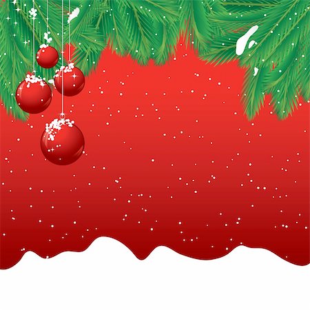 simsearch:400-04762396,k - Christmas background with pine leaves and red baubles Stock Photo - Budget Royalty-Free & Subscription, Code: 400-04268295