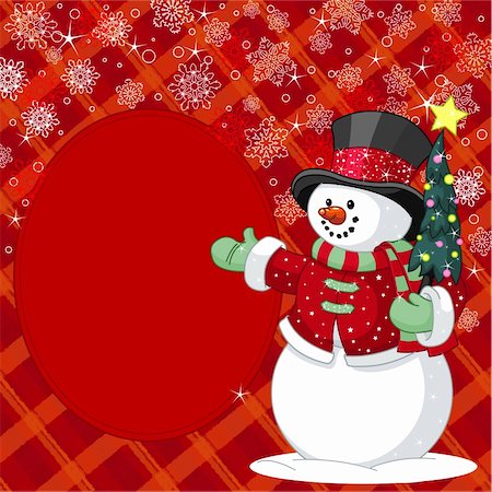 snowmen backgrounds - Happy snowman with Christmas tree place card Stock Photo - Budget Royalty-Free & Subscription, Code: 400-04268344