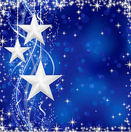 simsearch:400-04267314,k - Christmas / winter background with stars, snow flakes and wavy lines on blue background with light dots for your festive occasions. No transparencies. Foto de stock - Royalty-Free Super Valor e Assinatura, Número: 400-04268363