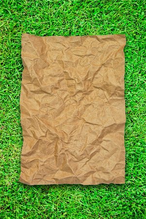 simsearch:400-03991945,k - crumpled brown recycle paper on green grass field Stockbilder - Microstock & Abonnement, Bildnummer: 400-04268447